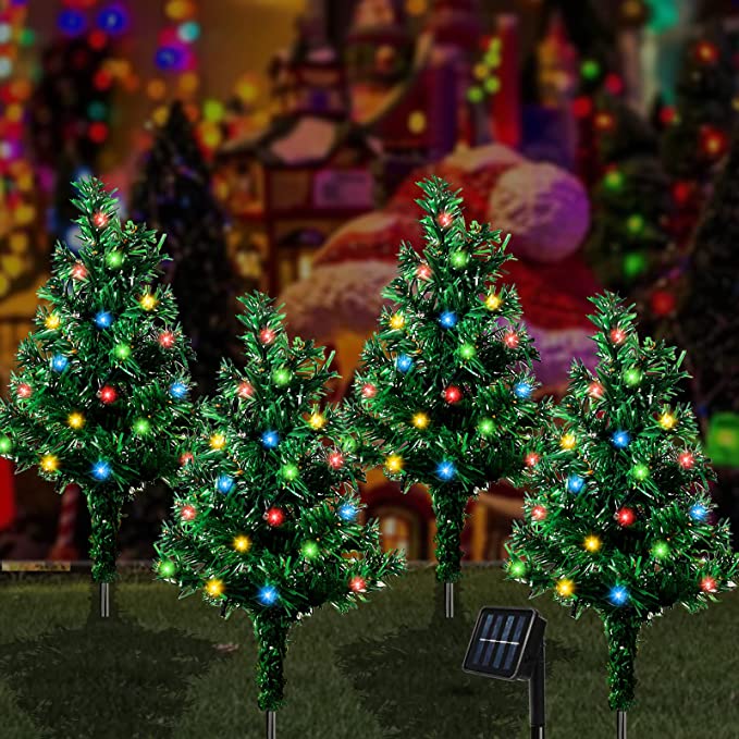 Outdoor Solar Garden Lights 4 Pack Decorative Xmas Tree Christmas