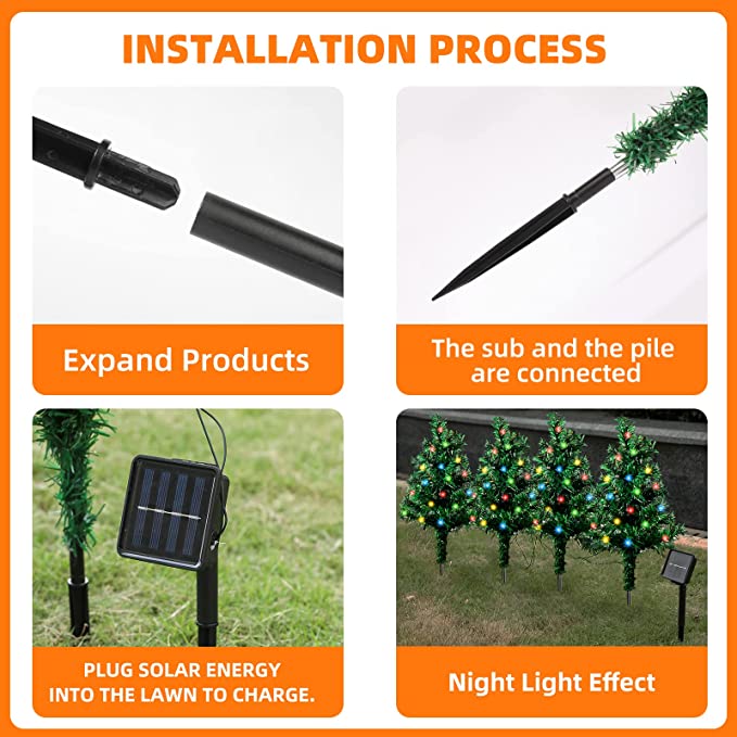 Outdoor Solar Garden Lights 4 Pack Decorative Xmas Tree Christmas