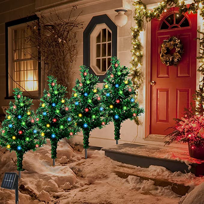 Outdoor Solar Garden Lights 4 Pack Decorative Xmas Tree Christmas