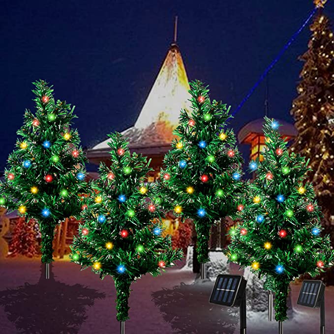Outdoor Solar Garden Lights 4 Pack Decorative Xmas Tree Christmas